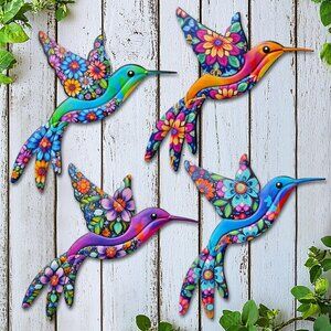 Metal Hummingbird Wall Decor,Outdoor Fence Birds Art Decoration,Hanging Decorati